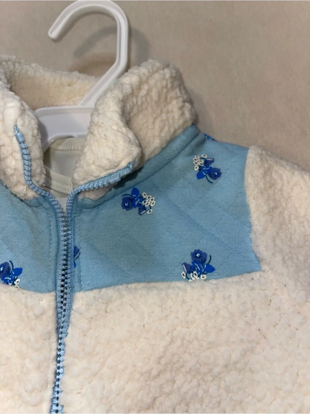 Carter's Cream and Light Blue Sherpa Jacket‎ & Floral Pant Set